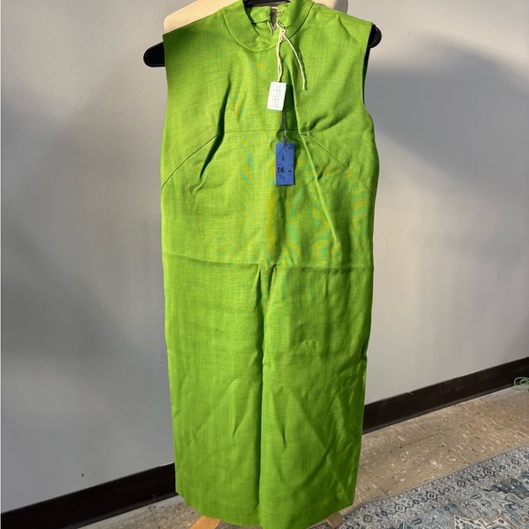 VTG 60's Linen Mock neck Midi Dress Bright Green Tags Still Attached - Picture 12 of 12
